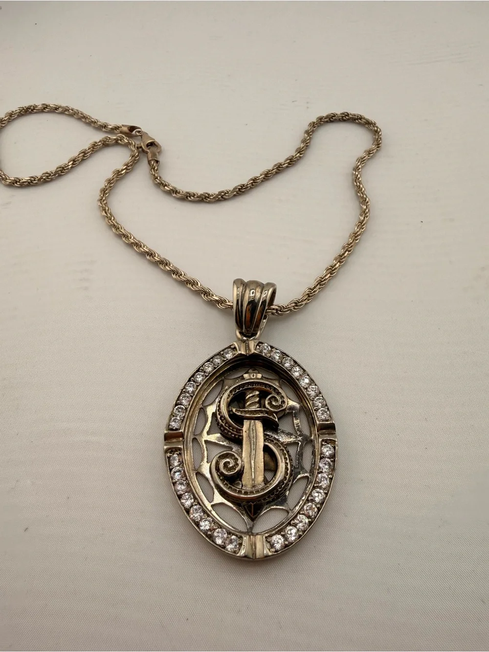 Sterling Silver 925 Monogram 'S’ or ‘$’ Pendant Necklace